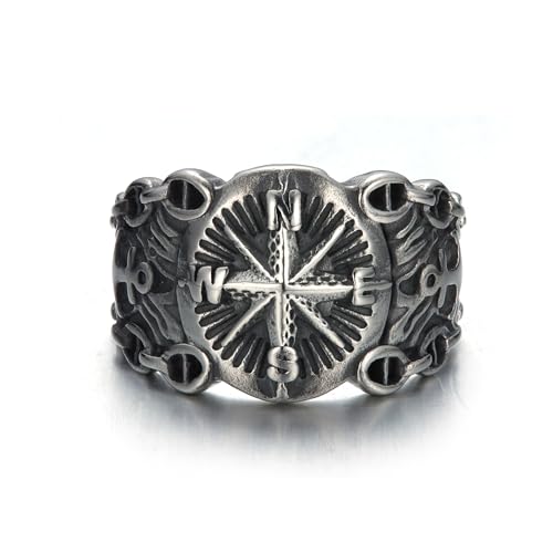 GTHIC Herren-Ring aus Edelstahl, Wikinger-Pirat, Kompass-Ring, Vintage-Stil, nördlicher Marine-Anker, Biker-Ring, Seemann-Amulett, Schmuck, Größe 11 von GTHIC