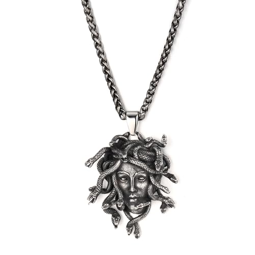 GTHIC Medusa-Anhänger, Gorgone, Schlange, Schlange, griechische Mythologie, Anhänger mit Kette, Edelstahl, Schmuck, Geschenk, mit 70 cm langer Kette von GTHIC