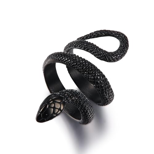 GTHIC Schlangenringe für Männer und Frauen, Gothic-Vintage-Ring, gewickelte Schlange, Kobra-Ring, Punk-Stil, Tierschlangenring, Schmuck, Geschenk, Schwarz, Größe 11 von GTHIC