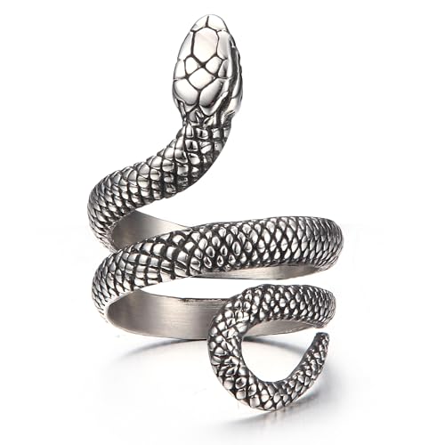 GTHIC Schlangenringe für Männer und Frauen, Gothic-Vintage-Ring, gewickelte Schlange, Kobra-Ring, Punk-Stil, Tierschlangenring, Schmuck, Geschenk, Silber, Größe 15 von GTHIC