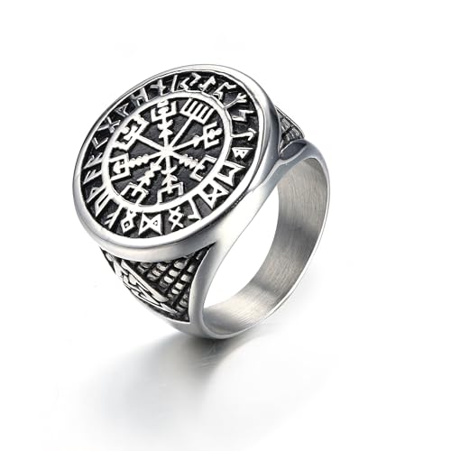 GTHIC Valknut-Ring für Männer, Wikinger-Kompass-Ring, Vintage-nordischer Schmuck, Schutzring für Männer, Schmuck, Geschenk, Silber, Größe 14 von GTHIC