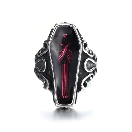 GTHIC Vintage Sargform Vampir Ring Gothic Ringe für Männer Frauen Edelstahl Statement Biker Ringe Schmuck Geschenk Lila Größe 8 von GTHIC