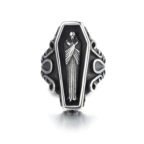 GTHIC Vintage Sargform Vampir Ring Gothic Ringe für Männer Frauen Edelstahl Statement Biker Ringe Schmuck Geschenk Silber Größe 9 von GTHIC