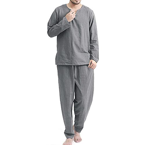 Herren Schlafanzug Lang Zweiteiliger Pyjamaset Gekerbter Kragen Langarm Shirt Und Pyjamahose Herrenhemd Sleepshirt Home Kleidung,Grau,3XL Herren Schlafanzug Lang Zweiteiliger Pyjamaset Gekerbter Kragen Langarm Shirt Und Pyjamahose Herrenhemd Sleepshirt Home Kleidung,Grau,3XL von GTHTTT