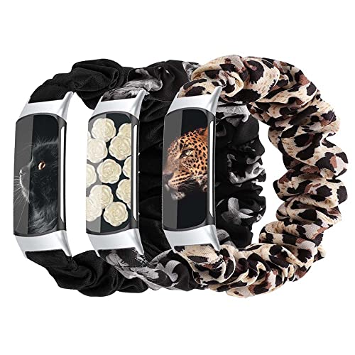 GTHY Scrunchie bands Compatible with Fitbit Charge 5 Band,For Women,Replacement Strap,Large Small,Elastic Fabric Pattern Wristbands Soft Cloth watch band For Charge 5 (Large, E) von GTHY