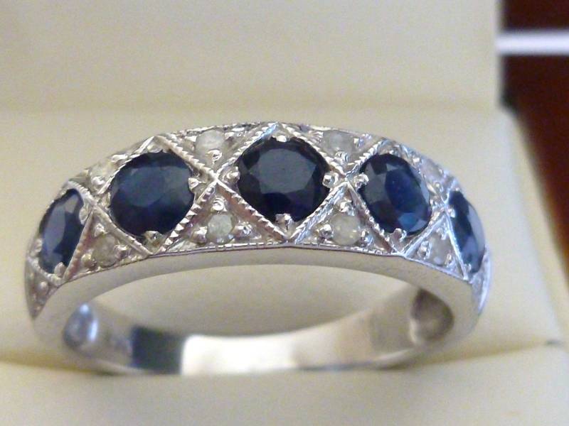 Saphir & Diamant Weißgold Ring, 9Ct 9K Solid Gold, Antik Stil Vintage Auch Verfügbar 10K 14K 18K, Custom R151 von GTJewellers