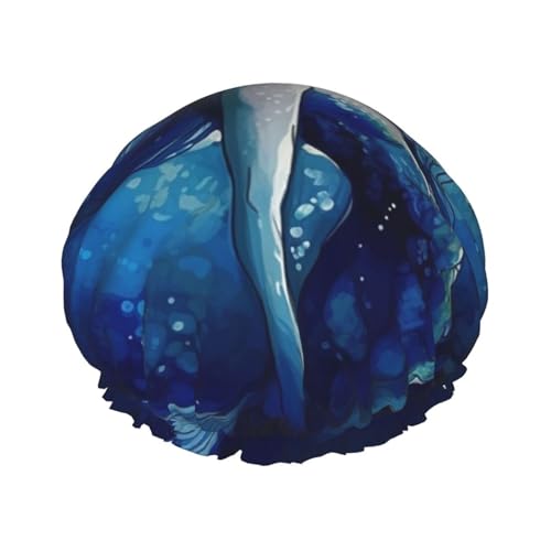 Blaue Meerjungfrau Duschhaube für Damen, wiederverwendbar, wasserdicht, waschbar, elastisches Band, doppelschichtige Badekappe, extra groß für langes Haar von GTKSYNVE