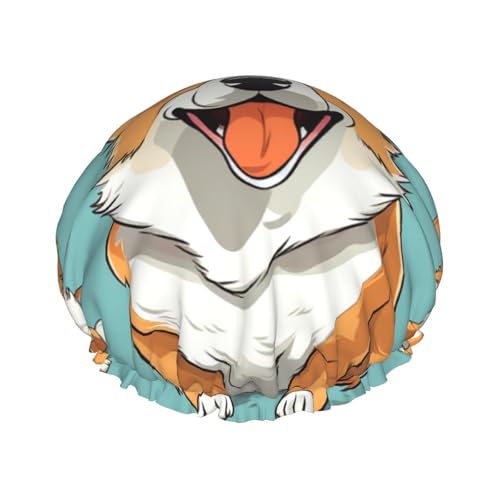 Corgi Duschhaube für Damen, wiederverwendbar, wasserdicht, waschbar, elastisches Band, doppelschichtige Badekappe, extra groß für langes Haar von GTKSYNVE