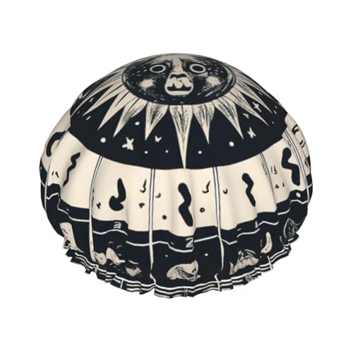 Duschhaube mit Sternzeichen für Damen, wiederverwendbar, wasserdicht, waschbar, elastisches Band, doppelschichtige Badekappe, extra groß für langes Haar von GTKSYNVE