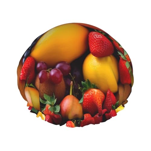 Duschhaube mit frischem Obst für Damen, wiederverwendbar, wasserdicht, waschbar, elastisches Band, doppelschichtige Badekappe, extra groß für langes Haar von GTKSYNVE