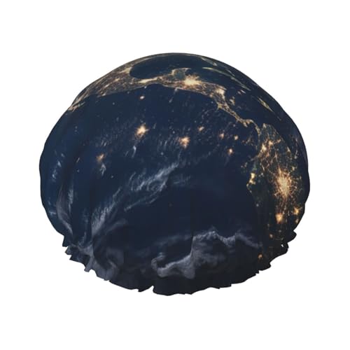 Earth from The Outer Space Duschhaube für Damen, wiederverwendbar, wasserdicht, waschbar, elastisches Band, doppelschichtige Badekappe, extra groß für langes Haar von GTKSYNVE