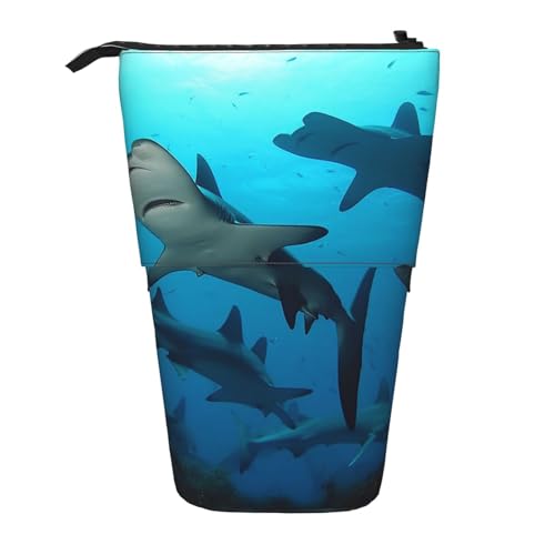 GTKSYNVE Hammerhead Sharks Stehendes Federmäppchen, Teleskop-Bleistifthalter, niedliche Make-up-Kosmetiktasche mit Reißverschluss, ästhetische Bleistifttaschen für Weihnachten, Urlaub, Neujahr von GTKSYNVE