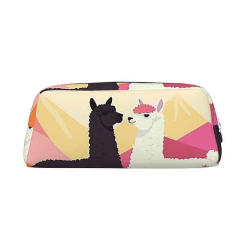 GTKSYNVE Make-up-Tasche aus Leder für Geldbörse, Reisen, tragbar, kleine Bleistifttasche für Damen und Herren, Alpakas in Love in the Mountains Kosmetiktasche mit Reißverschluss, Federmäppchen von GTKSYNVE