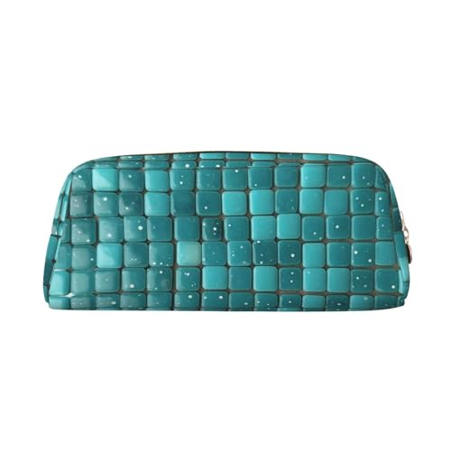 GTKSYNVE Make-up-Tasche aus Leder für Geldbörse, Reisen, tragbar, kleine Bleistifttaschen für Damen und Herren, türkis, kleine Punkte, Fliesen, Kosmetiktasche mit Reißverschluss, ästhetischer von GTKSYNVE