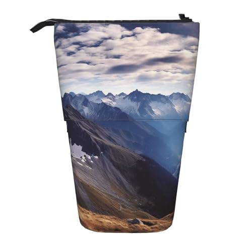 GTKSYNVE Stehendes Federmäppchen, Alpen-Panorama, Teleskop-Bleistifthalter, niedliche Make-up-Kosmetiktasche mit Reißverschluss, ästhetische Bleistifttaschen für Weihnachten, Urlaub, Neujahr von GTKSYNVE