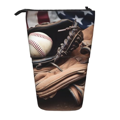 GTKSYNVE Stehendes Federmäppchen, Baseball-Ausrüstung, Teleskop-Bleistifthalter, niedliche Make-up-Kosmetiktasche mit Reißverschluss, ästhetische Bleistifttaschen für Weihnachten, Urlaub, Neujahr von GTKSYNVE