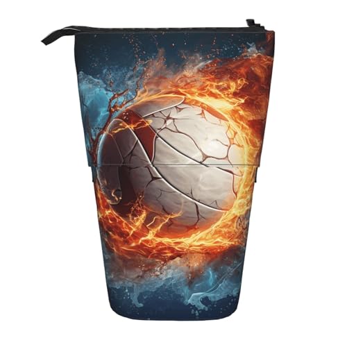 GTKSYNVE Stehendes Federmäppchen, Eis- und Feuer-Volleyball-Teleskop-Bleistifthalter, niedliche Make-up-Kosmetiktasche mit Reißverschluss, ästhetische Bleistifttaschen für Weihnachten, Urlaub, Neujahr von GTKSYNVE