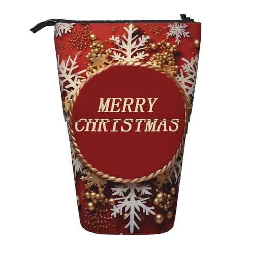 GTKSYNVE Stehendes Federmäppchen, Frohe Weihnachten auch Teleskop-Bleistifthalter, niedliche Make-up-Kosmetiktasche mit Reißverschluss, ästhetische Bleistifttaschen für Weihnachten, Urlaub, Neujahr von GTKSYNVE