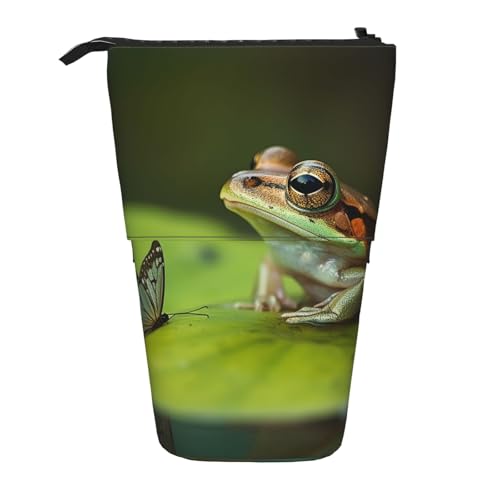 GTKSYNVE Stehendes Federmäppchen, Frosch und Schmetterling, Teleskop-Bleistifthalter, niedliche Make-up-Kosmetiktasche mit Reißverschluss, ästhetische Bleistifttaschen für Weihnachten, Urlaub, Neujahr von GTKSYNVE