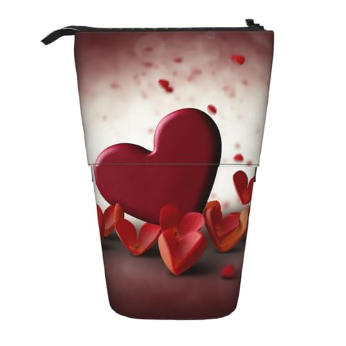 GTKSYNVE Stehendes Federmäppchen, Herzen mit Liebe, Teleskop-Bleistifthalter, niedliche Make-up-Kosmetiktasche mit Reißverschluss, ästhetische Bleistifttaschen für Weihnachten, Urlaub, Neujahr von GTKSYNVE