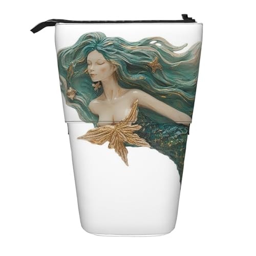 GTKSYNVE Stehendes Federmäppchen, Kunst-Meerjungfrau-Teleskop-Bleistifthalter, niedliche Make-up-Kosmetiktasche mit Reißverschluss, ästhetische Bleistifttaschen für Weihnachten, Urlaub, Neujahr von GTKSYNVE