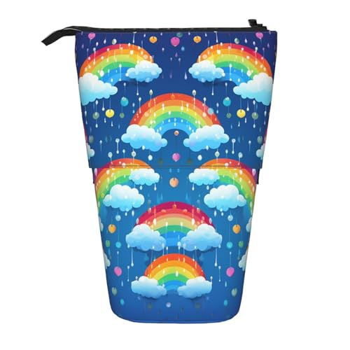 GTKSYNVE Stehendes Federmäppchen, Regenbogenwolken, Regentropfen, Teleskop-Bleistifthalter, niedliche Make-up-Kosmetiktasche mit Reißverschluss, ästhetische Bleistifttaschen für Weihnachten, Urlaub von GTKSYNVE
