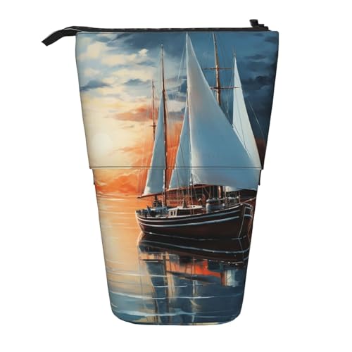 GTKSYNVE Stehendes Federmäppchen, Segellandschaft, Teleskop-Bleistifthalter, niedliche Make-up-Kosmetiktasche mit Reißverschluss, ästhetische Bleistifttaschen für Weihnachten, Urlaub, Neujahr von GTKSYNVE