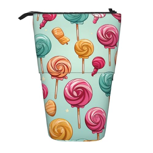 GTKSYNVE Stehendes Federmäppchen, Süßigkeiten und Lutscher, Teleskop-Bleistifthalter, niedliche Make-up-Kosmetiktasche mit Reißverschluss, ästhetische Bleistifttaschen für Weihnachten, Urlaub, Neujahr von GTKSYNVE