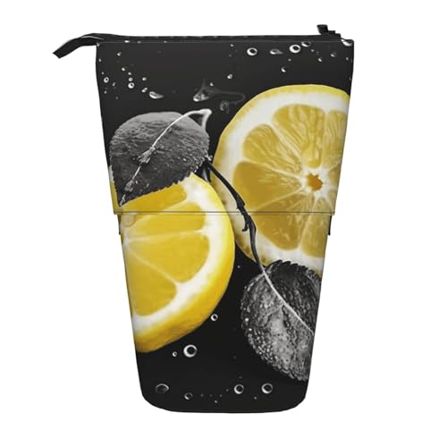 GTKSYNVE Stehendes Federmäppchen, Zitronengelb mit Teleskop-Bleistifthalter, niedliche Make-up-Kosmetiktasche mit Reißverschluss, ästhetische Bleistifttaschen für Weihnachten, Urlaub, Neujahr von GTKSYNVE
