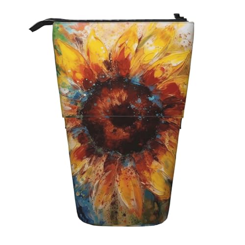 GTKSYNVE Stehendes Federmäppchen, abstrakte Sonnenblume, mehrfarbig, Teleskop-Bleistifthalter, niedliche Make-up-Kosmetiktasche mit Reißverschluss, ästhetische Bleistifttaschen für Weihnachten, Urlaub von GTKSYNVE