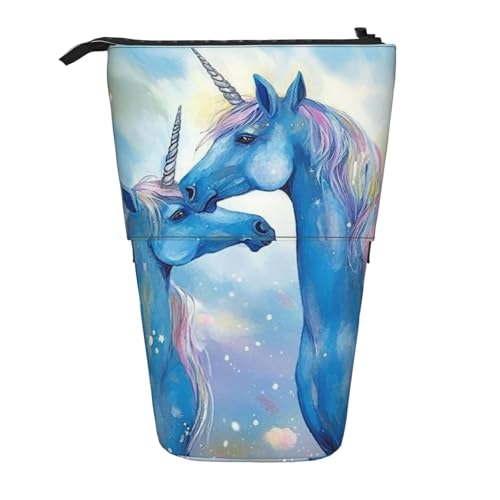 GTKSYNVE Stehendes Federmäppchen, blaues Tiermotiv, Teleskop-Bleistifthalter, niedliche Make-up-Kosmetiktasche mit Reißverschluss, ästhetische Bleistifttaschen für Weihnachten, Urlaub, Neujahr von GTKSYNVE