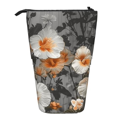 GTKSYNVE Stehendes Federmäppchen, blühende Hibiskusblumen, Teleskop-Bleistifthalter, niedliche Make-up-Kosmetiktasche mit Reißverschluss, ästhetische Bleistifttaschen für Weihnachten, Urlaub, Neujahr von GTKSYNVE