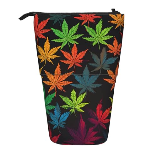 GTKSYNVE Stehendes Federmäppchen, bunte Cannabisblätter, Teleskop-Bleistifthalter, niedliche Make-up-Kosmetiktasche mit Reißverschluss, ästhetische Bleistifttaschen für Weihnachten, Urlaub, Neujahr von GTKSYNVE