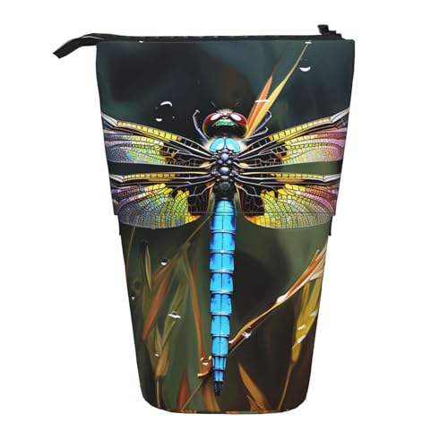 GTKSYNVE Stehendes Federmäppchen, bunte Libellenmalerei, Teleskop-Bleistifthalter, niedliche Make-up-Kosmetiktasche mit Reißverschluss, ästhetische Bleistifttaschen für Weihnachten, Urlaub, Neujahr von GTKSYNVE