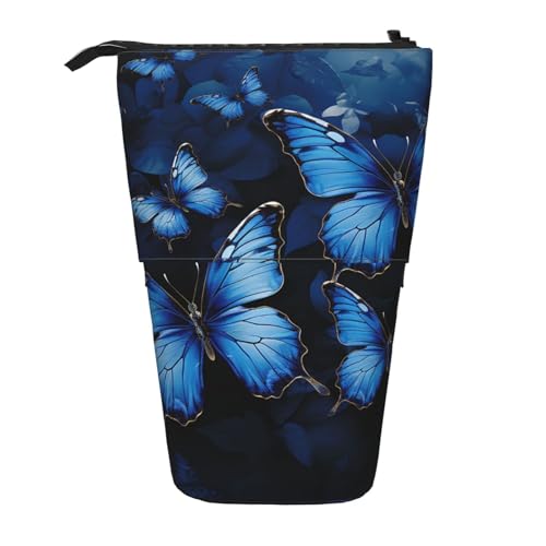 GTKSYNVE Stehendes Federmäppchen, dunkelblaue Schmetterlinge, Teleskop-Bleistifthalter, niedliche Make-up-Kosmetiktasche mit Reißverschluss, ästhetische Bleistifttaschen für Weihnachten, Urlaub von GTKSYNVE
