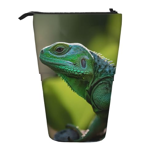 GTKSYNVE Stehendes Federmäppchen, grüne Eidechse, Teleskop-Bleistifthalter, niedliche Make-up-Kosmetiktasche mit Reißverschluss, ästhetische Bleistifttaschen für Weihnachten, Urlaub, Neujahr von GTKSYNVE