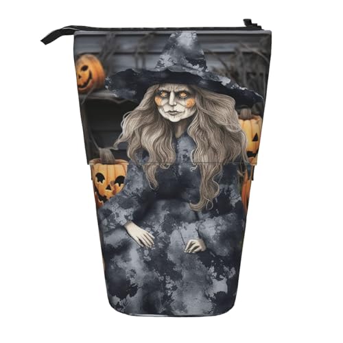 GTKSYNVE Stehendes Federmäppchen, lustige Halloween-Dekoration, Hexe, Teleskop-Bleistifthalter, niedliche Make-up-Kosmetiktasche mit Reißverschluss, ästhetische Bleistifttaschen für Weihnachten von GTKSYNVE