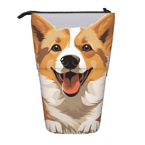 GTKSYNVE Stehendes Federmäppchen, niedlicher Cartoon-Welsh-Corgi-Hund, Teleskop-Bleistifthalter, niedliche Make-up-Kosmetiktasche mit Reißverschluss, ästhetische Bleistifttaschen für Weihnachten von GTKSYNVE