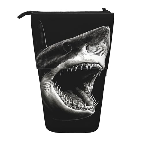 GTKSYNVE Stehendes Federmäppchen, schwarzer Haifischkopf, Teleskop-Bleistifthalter, niedliche Make-up-Kosmetiktasche mit Reißverschluss, ästhetische Bleistifttaschen für Weihnachten, Urlaub, Neujahr von GTKSYNVE