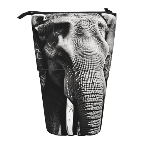 GTKSYNVE Stehendes Federmäppchen, schwarzer und weißer Elefant, Teleskop-Bleistifthalter, niedliche Make-up-Kosmetiktasche mit Reißverschluss, ästhetische Bleistifttaschen für Weihnachten, Urlaub von GTKSYNVE