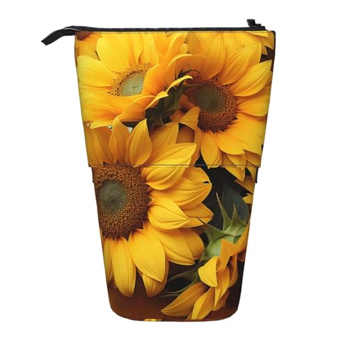 GTKSYNVE Stehendes Federmäppchen, viele Sonnenblumen, Teleskop-Bleistifthalter, niedliche Make-up-Kosmetiktasche mit Reißverschluss, ästhetische Bleistifttaschen für Weihnachten, Urlaub, Neujahr von GTKSYNVE