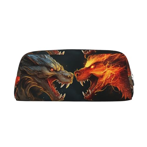 Make-up-Tasche aus Leder für Geldbörse, Reisen, tragbar, kleine Bleistifttasche für Damen und Herren, schick, cool, zwei kämpfende brüllende Drachen, Kosmetiktasche mit Reißverschluss, ästhetisches Make-up-Tasche aus Leder für Geldbörse, Reisen, tragbar, kleine Bleistifttasche für Damen und Herren, schick, cool, zwei kämpfende brüllende Drachen, Kosmetiktasche mit Reißverschluss, ästhetisches von GTKSYNVE