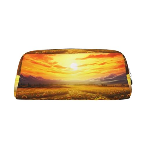 Make-up-Tasche aus Leder für Geldbörse, Reisen, tragbar, kleine Bleistifttasche für Damen und Herren, traumhafter Sonnenuntergang eines Sonnenblumenfelds, Kosmetiktasche mit Reißverschluss Make-up-Tasche aus Leder für Geldbörse, Reisen, tragbar, kleine Bleistifttasche für Damen und Herren, traumhafter Sonnenuntergang eines Sonnenblumenfelds, Kosmetiktasche mit Reißverschluss von GTKSYNVE