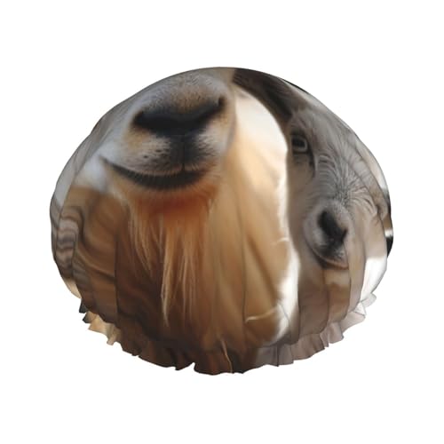 Süße Ziege Baby mit Mutter Duschhaube für Frauen Wiederverwendbare wasserdichte Duschhaube Waschbar Gummiband Badehaarmut Doppellagige Badekappe Extra Groß für Langhaar von GTKSYNVE