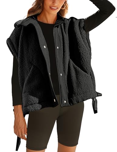 GTLIAE Sherpa-Fleece-Weste für Damen, übergroß, ärmellos, flauschig, mit Taschen, Schwarz, XS GTLIAE Sherpa-Fleece-Weste für Damen, übergroß, ärmellos, flauschig, mit Taschen, Schwarz, XS von GTLIAE