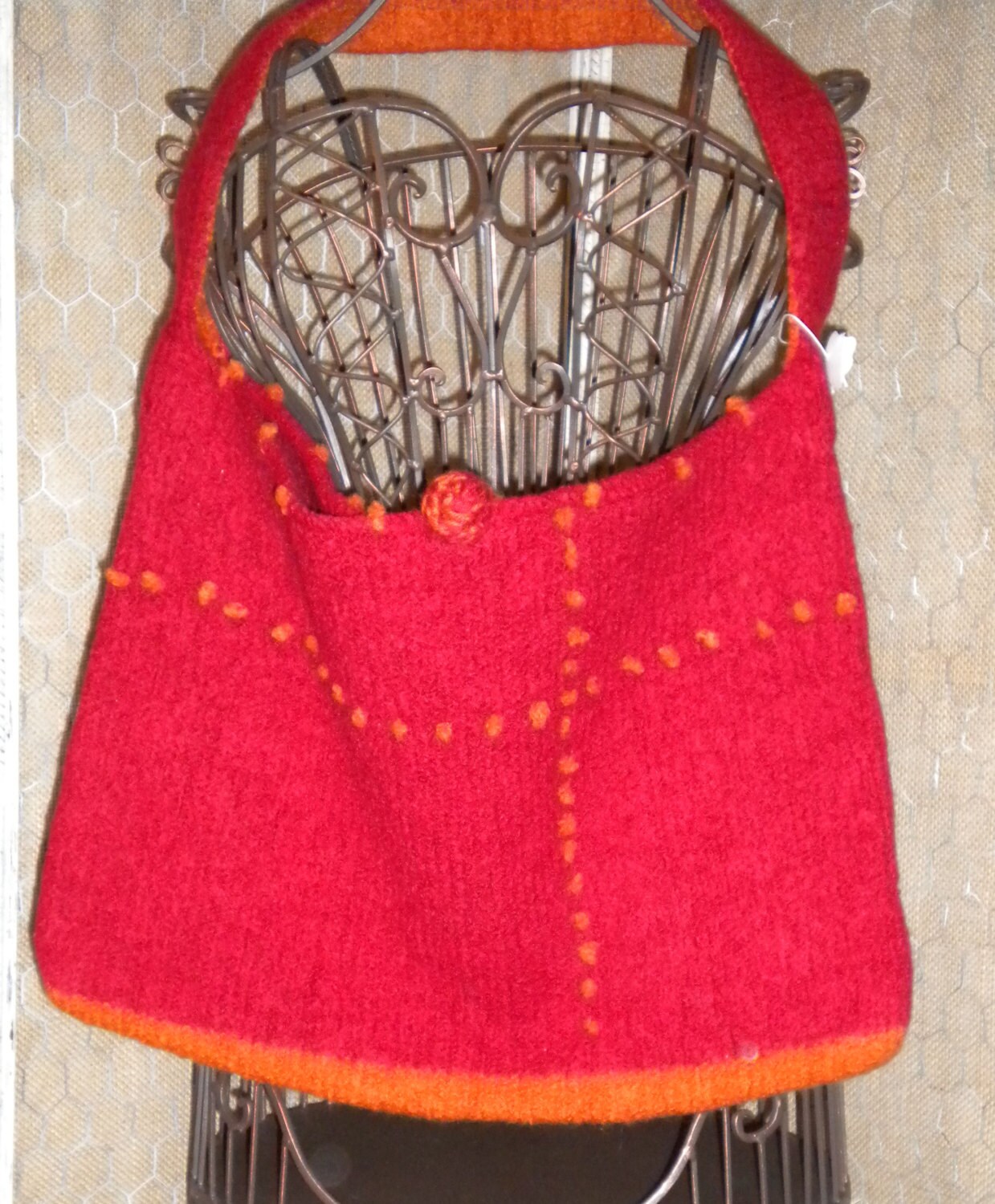 Große Beutel - "Tomate Red" Mit Orangen Akzenten Gestrickt, Filz Große Beutel - "Tomate Red" Mit Orangen Akzenten Gestrickt, Filz von GTMDesigns