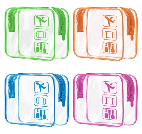 4 Stück Kulturbeutel Transparent: TSA-geprüfte Kosmetiktasche Durchsichtig 1 Liter, PVC Flüssigkeiten Beutel für Handgepäck, Reisezubehör Damen & Herren (4 Farben) von GTNCE
