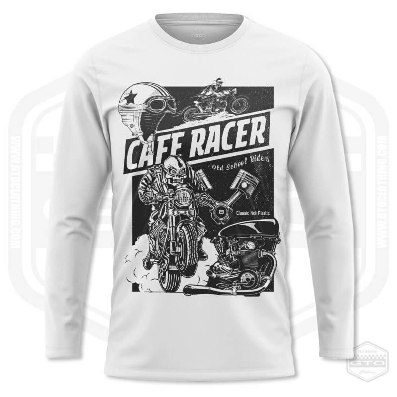 Cafe Racer Old School Rider Herren Langarmshirt Weiß | Motorrad Kunst Geschenkidee S-3xl Hergestellt in Den Usa von GTOClothing