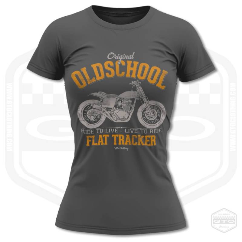 Frauen Flat Tracker Oldschool Motorrad T-Shirt von GTOClothing
