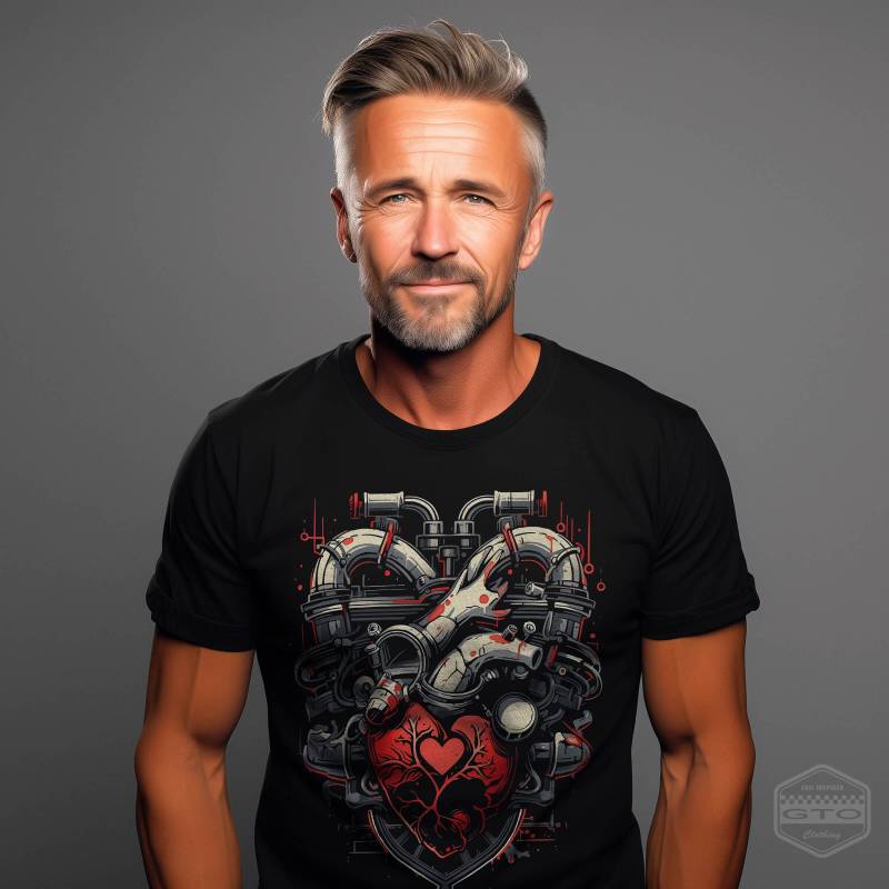 Herz Motor Auto Kerl Herren T-Shirt Schwarz | Lustige Geschenk Idee von GTOClothing